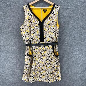 I Le Dress Women 18 Plus Beige Polka Dot Sheath Midi Zipper V-Neck Belted Casual